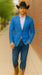 Saco vaquero - Western Sport Coat - Western Blazer  - Men's Two Button Regular Fit Light Blue Double Windowpane Plaid Blazer