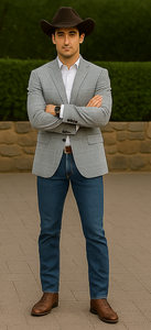 Saco vaquero - Western Sport Coat - Western Blazer - Men's Two Button Regular Fit Light Grey Double Windowpane Plaid Blazer