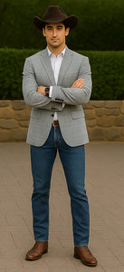 Saco vaquero - Western Sport Coat - Western Blazer - Men's Two Button Regular Fit Light Grey Double Windowpane Plaid Blazer