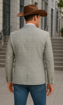 Saco vaquero - Western Sport Coat - Western Blazer - Men's Two Button Regular Fit Sport Coat In Light Green Glen Plaid