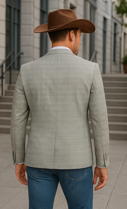 Saco vaquero - Western Sport Coat - Western Blazer - Men's Two Button Regular Fit Sport Coat In Light Green Glen Plaid