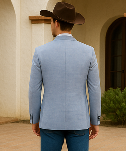 Saco vaquero - Western Sport Coat - Western Blazer-Men's Two Button Regular Fit Sport Coat In Sky Blue Glen Plaid