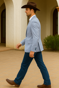 Saco vaquero - Western Sport Coat - Western Blazer-Men's Two Button Regular Fit Sport Coat In Sky Blue Glen Plaid