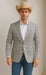 Saco vaquero - Western Sport Coat - Western Blazer- Men's Two Button Regular Fit Sport Coat In Tan, Blue, Gold Windowpane Plaid