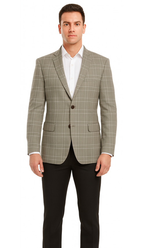 Saco vaquero - Western Sport Coat - Western Blazer - Men's Two Button Regular Fit Tan Double Windowpane Plaid Blazer