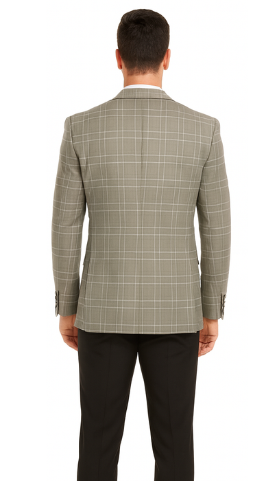 Saco vaquero - Western Sport Coat - Western Blazer - Men's Two Button Regular Fit Tan Double Windowpane Plaid Blazer