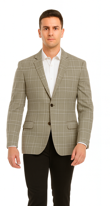 Saco vaquero - Western Sport Coat - Western Blazer - Men's Two Button Regular Fit Tan Double Windowpane Plaid Blazer