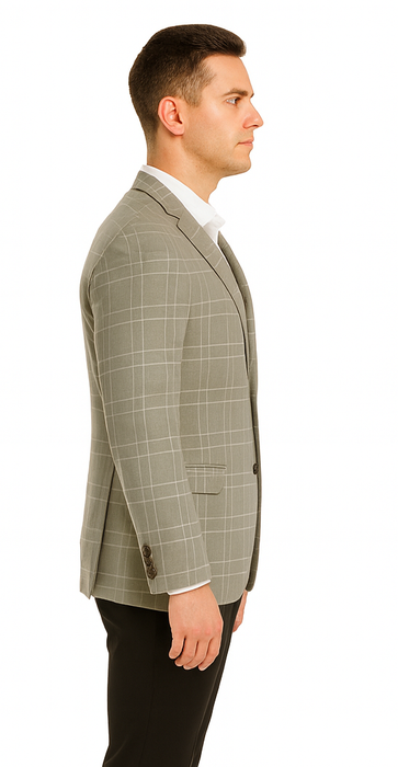 Saco vaquero - Western Sport Coat - Western Blazer - Men's Two Button Regular Fit Tan Double Windowpane Plaid Blazer