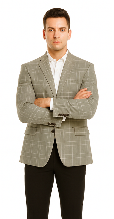 Saco vaquero - Western Sport Coat - Western Blazer - Men's Two Button Regular Fit Tan Double Windowpane Plaid Blazer