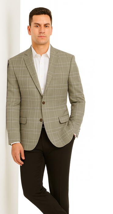 Saco vaquero - Western Sport Coat - Western Blazer - Men's Two Button Regular Fit Tan Double Windowpane Plaid Blazer