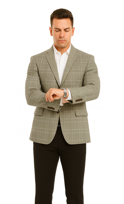 Saco vaquero - Western Sport Coat - Western Blazer - Men's Two Button Regular Fit Tan Double Windowpane Plaid Blazer
