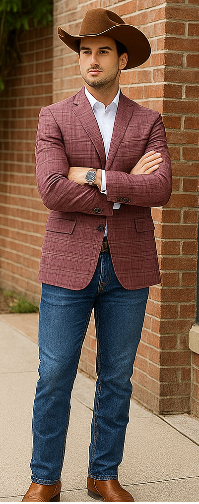 Saco vaquero - Western Sport Coat - Western Blazer  - Men's Two Button Regular Fit Windowpane Mauve Plaid Sport Coat Blazer