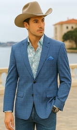 Saco vaquero - Western Sport Coat - Western Blazer  - Men's Two Button Regular Fit Windowpane Plaid  Teal Sport Coat Blazer