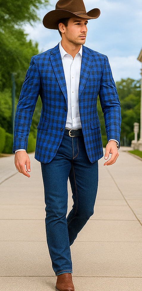Saco vaquero - Western Sport Coat - Western Blazer - Mens Two Button Slim Fit Wool Sport Coat Blazer In Navy Blue & Burgundy Mini Check