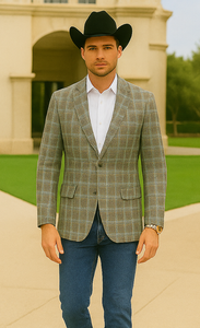 Saco vaquero - Western Sport Coat - Western Blazer- Men's Two Button Slim Fit Business Casual Sport Coat In Camel Glen Plaid