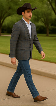 Saco vaquero - Western Sport Coat - Western Blazer - Men's Two Button Slim Fit Glen Plaid Charcoal Grey Sport Coat Blazer