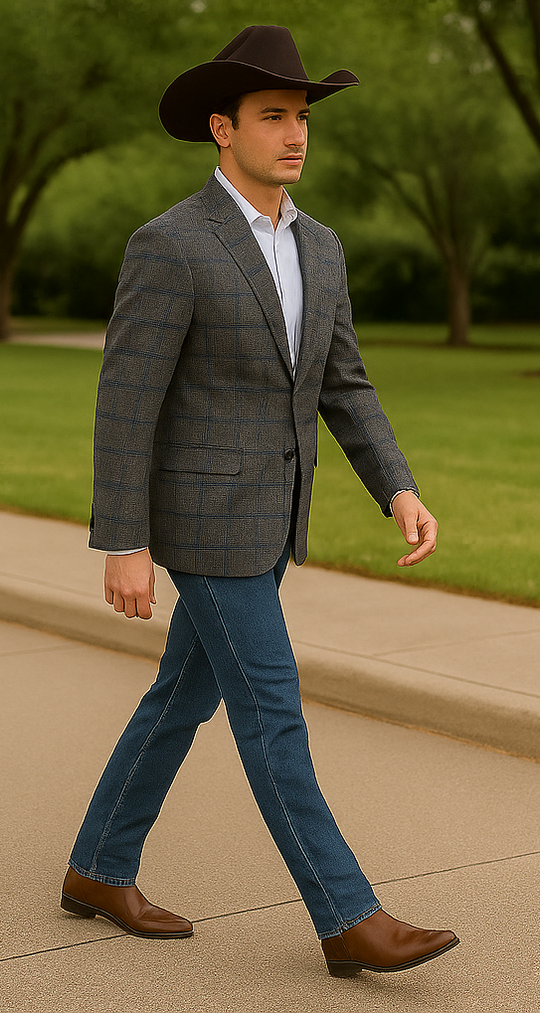 Saco vaquero - Western Sport Coat - Western Blazer - Mens Slim Fit Two Button Sport Coat Blazer Navy Blue & Gold Windowpane Plaid