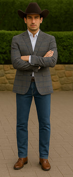 Saco vaquero - Western Sport Coat - Western Blazer - Men's Two Button Slim Fit Glen Plaid Charcoal Grey Sport Coat Blazer