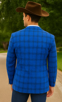 Saco vaquero - Western Sport Coat - Western Blazer - Men's Two Button Slim Fit Glen Plaid Sport Coat Blazer In Royal Blue