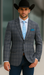 Saco vaquero - Western Sport Coat - Western Blazer - Mens Two Button Slim Fit Sport Coat Blazer In Charcoal Grey & Blue Windowpane Plaid