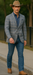 Saco vaquero - Western Sport Coat - Western Blazer - Mens Two Button Slim Fit Unconstructed Summer Blazer In Grey & Blue Windowpane Plaid