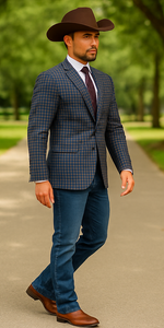 Saco vaquero - Western Sport Coat - Western Blazer - Mens Two Button Slim Fit Wool Sport Coat Blazer In Navy Blue & Burgundy Mini Check