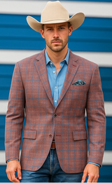 Saco vaquero - Western Sport Coat - Western Blazer - Mens Two Button  Sport Coat Blazer In Burgundy Red Windowpane Plaid