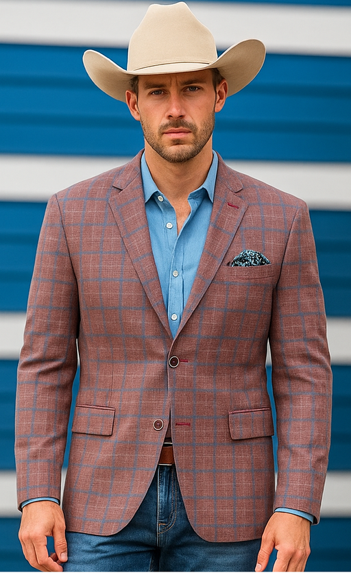 Saco vaquero - Western Sport Coat - Western Blazer - Mens Two Button  Sport Coat Blazer In Burgundy Red Windowpane Plaid
