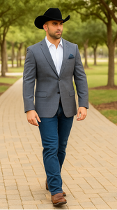 Saco vaquero - Western Sport Coat - Western Blazer - Men's Two Button Windowpane Plaid Blue Sport Coat