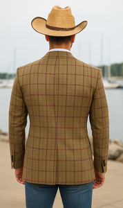 Saco vaquero - Western Sport Coat - Western Blazer- Men's Two Button Windowpane Plaid Bronze Sport Coat