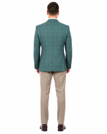 Saco vaquero - Western Sport Coat - Western Blazer - Men's Two Button Windowpane Plaid Green Sport Coat