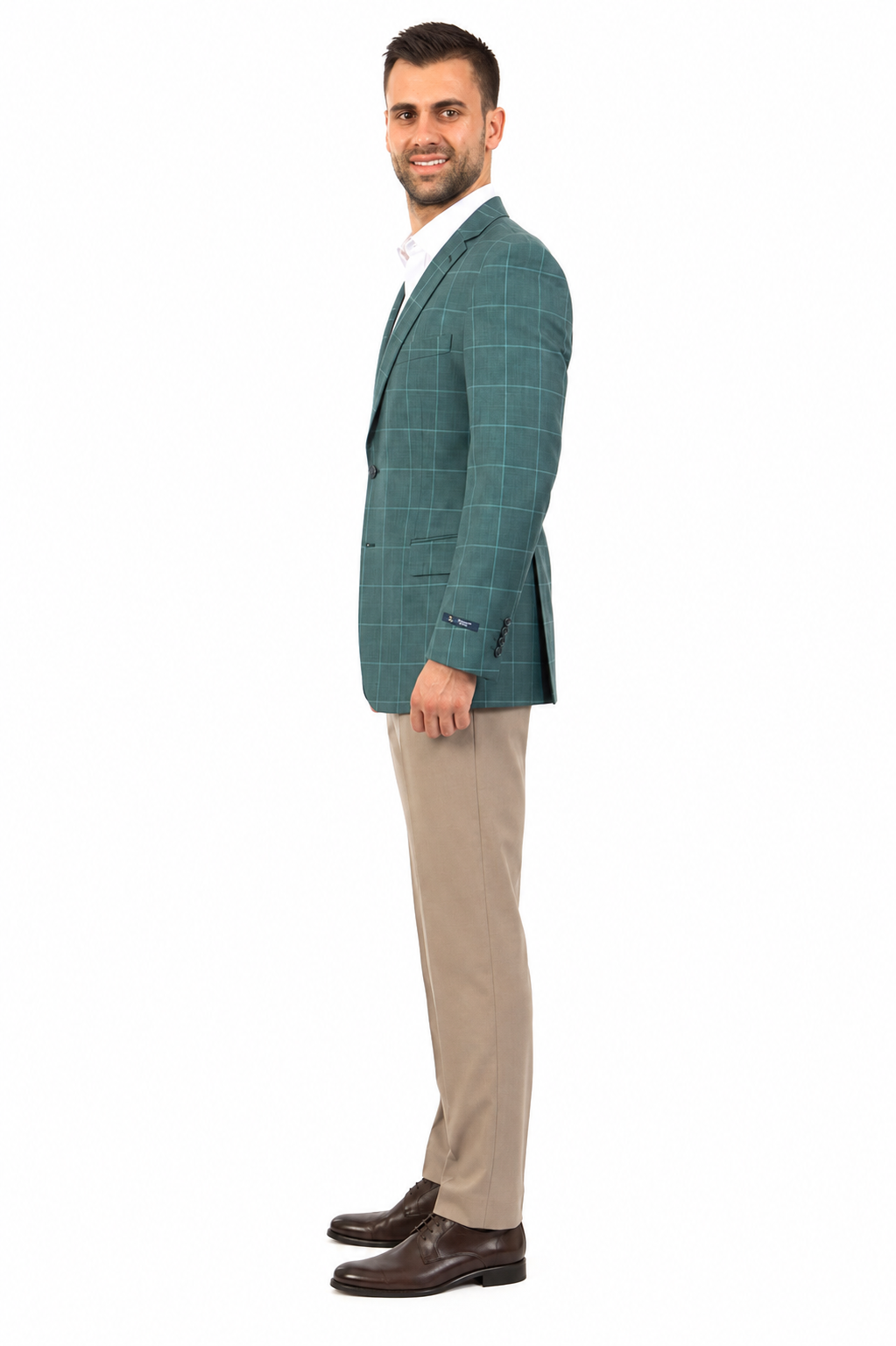 Saco vaquero - Western Sport Coat - Western Blazer - Men's Two Button Windowpane Plaid Green Sport Coat