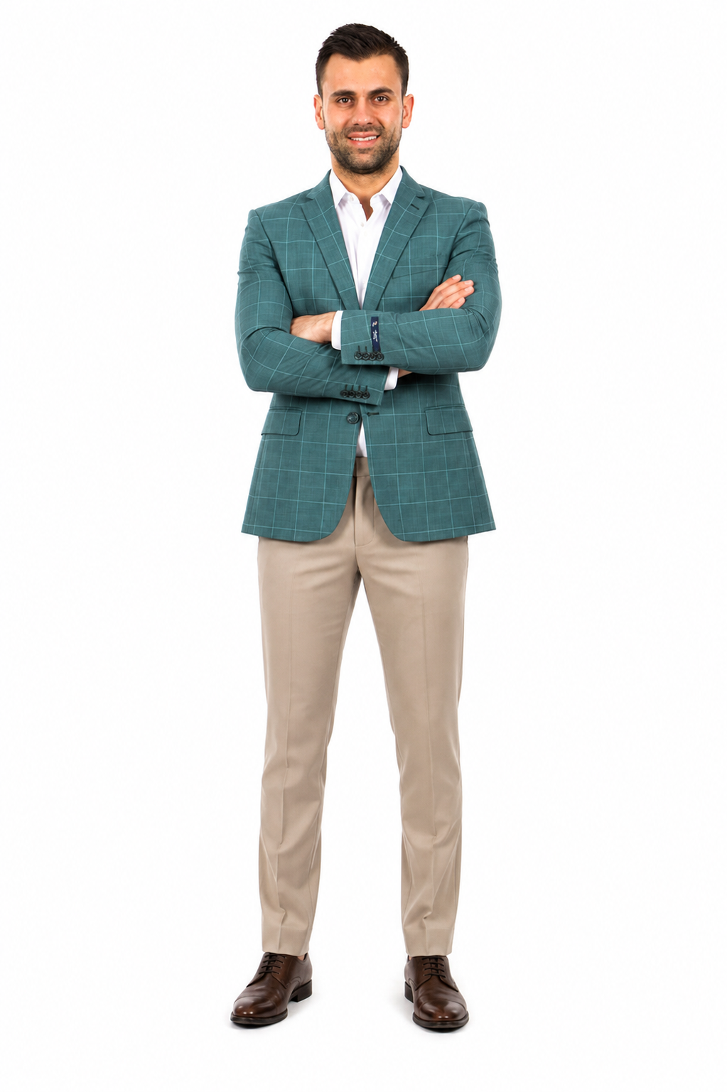 Saco vaquero - Western Sport Coat - Western Blazer - Men's Two Button Windowpane Plaid Green Sport Coat