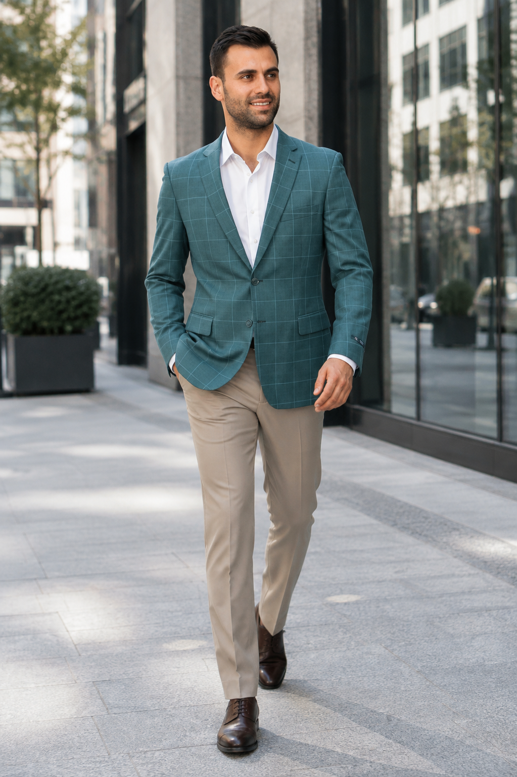 Saco vaquero - Western Sport Coat - Western Blazer - Men's Two Button Windowpane Plaid Green Sport Coat