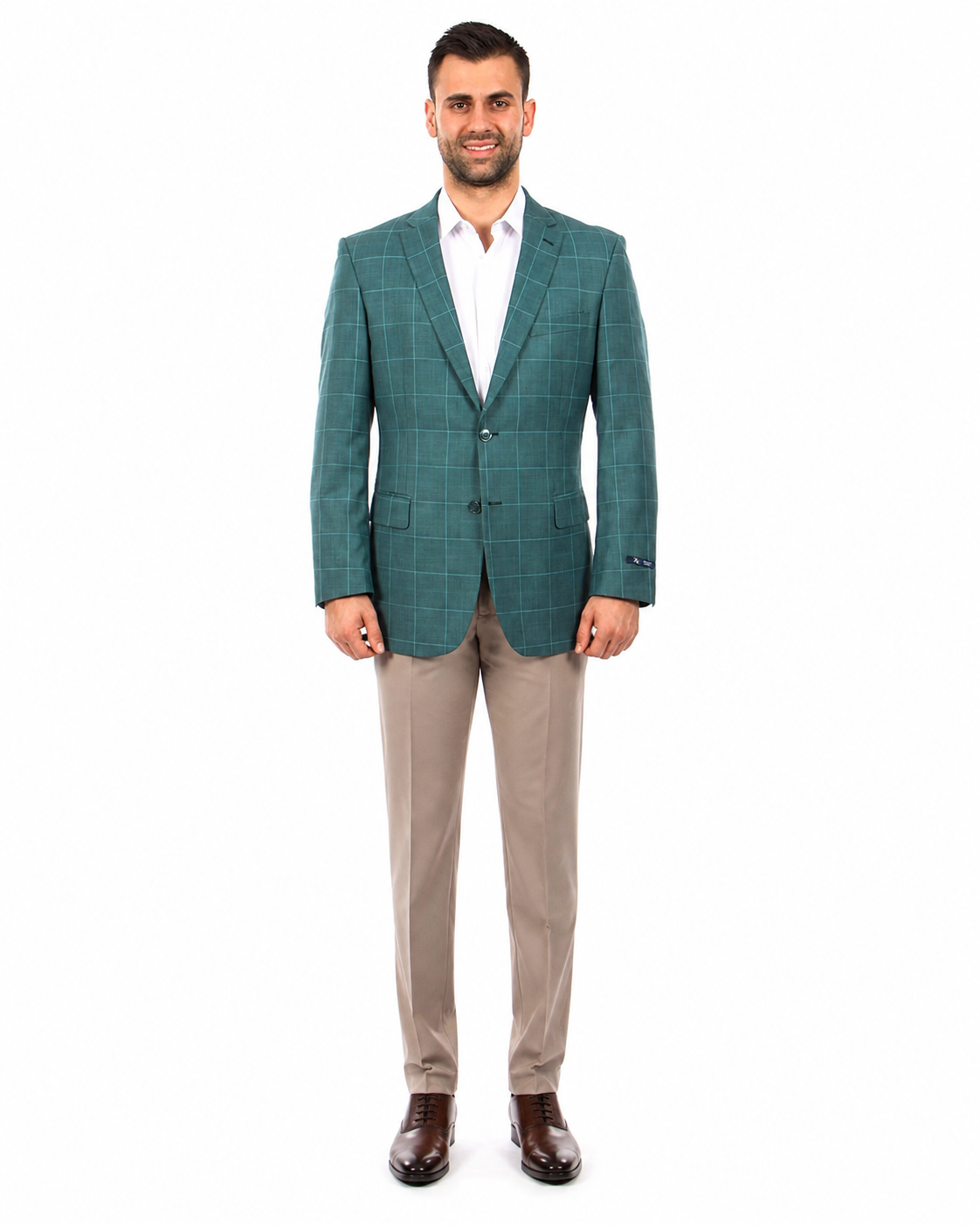Saco vaquero - Western Sport Coat - Western Blazer - Men's Two Button Windowpane Plaid Green Sport Coat