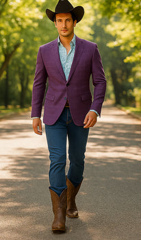 Saco vaquero - Western Sport Coat - Western Blazer  - Men's Two Button Windowpane Plaid Magenta  Sport Coat Blazer