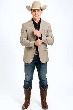 Western Blazer - Saco Para Hombre -Mens Double Button Western Taupe Blazer