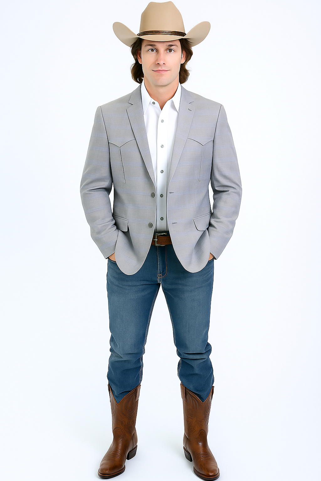 Western Blazer - Saco Para Hombre - Mens Double Button Western Grey Blazer