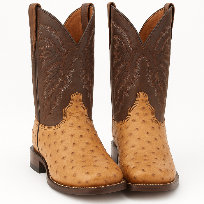 Dan Post Men's Alamosa Full Quill Ostrich Square Toe Boots - Sand