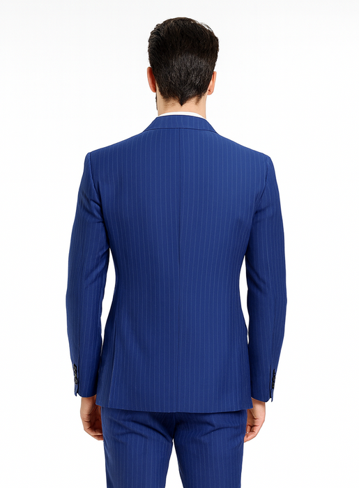 M120-04 Sapphire Blue Bright Blue Indigo Teal Cobalt Pinstripe ~Stripe 2 Buttons Flat Front Pants