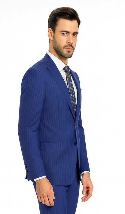 M120-04 Sapphire Blue Bright Blue Indigo Teal Cobalt Pinstripe ~Stripe 2 Buttons Flat Front Pants - Image 3