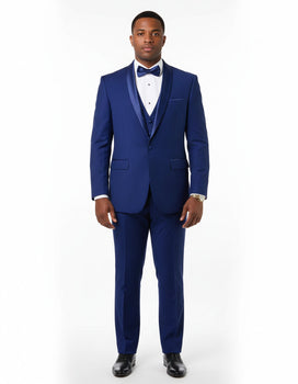 Mens 1 Button Shawl Lapel Vested Wool Wedding - Prom Tuxedo in Bright Sapphire Blue - Mens Slim Fitted Tuxedo - Image 8