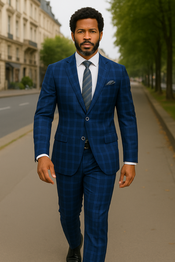 Wool Suit - Italian Made Business Suit by Statement Men's 2 Piece Big and Tall 100% Wool Fashion Suit - Bold Plaid