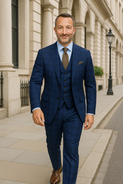 Wool Suit - Italian Made Business Suit by Statement Men's 3 Piece 100% Wool Modern Fit Suit - Solid Scoop Vest