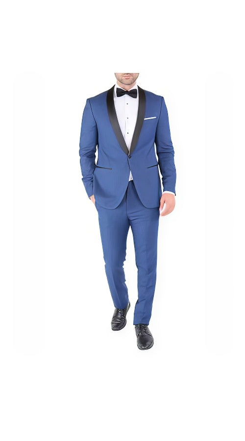 Men'S Shawl Lapel Fabric Royal Blue ~ Indigo ~ Bright Blue ~ Saphire Light Navy Tuxedo - Image 9