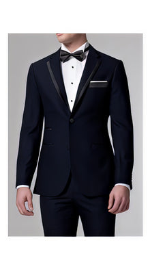 Essential Midnight Navy Blue Tuxedo With Trim With Black Or Blue Trim Flat Front Pants
