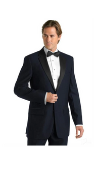 Formal Wool Feel Suit Black Lapeled Midnight Dark Navy Blue Suit For Men Deville Two Button Tuxedo