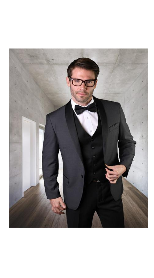 Men'S 1 Button Shawl Collar Two Toned Tuxedo Dinner Jacket Blazer Charcoal