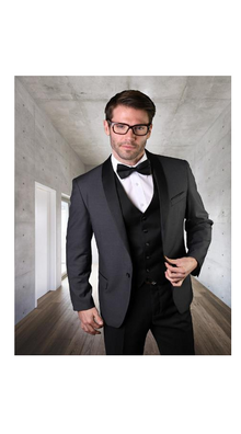Men'S 1 Button Shawl Collar Two Toned Tuxedo Dinner Jacket Blazer Charcoal