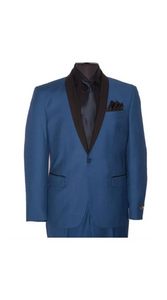 Men'S Slim Fit Indigo ~ Bright Blue Tuxedo With Black Satin Shawl Lapels